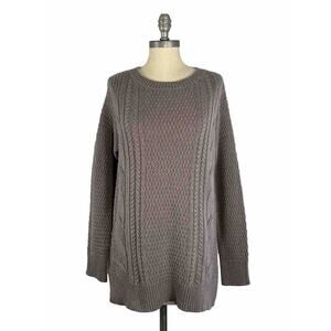 GAP Women’s M Boyfriend Cable Knit Pullover Sweater Long Sleeve Mushroom Brown